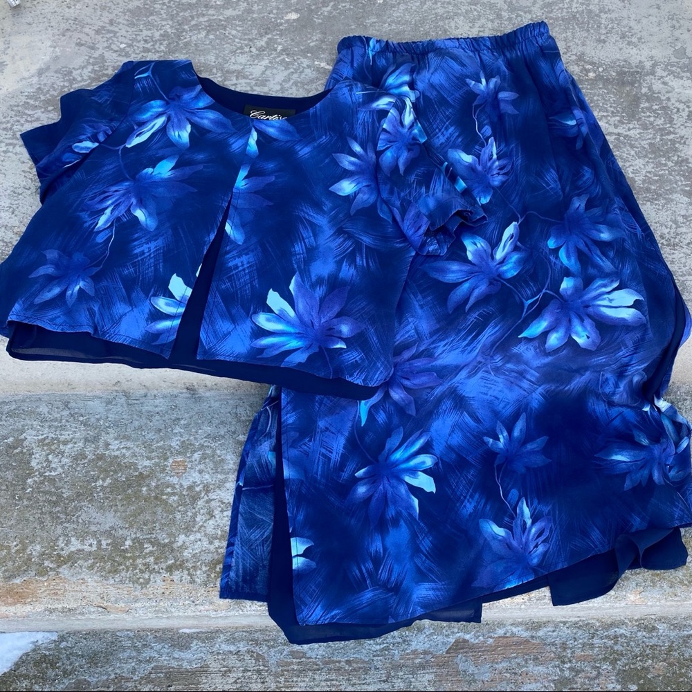 Vintage Cartise Int’l Blue Floral Skirt Set